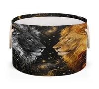 Drekrid Large Storage Baskets - Cosmic Lions Galaxy Nursery Organizer Bin Box with Handles Collapsible Round Laundry Hamper for Kids Toys Pet Blanket, Bedroom Living Room Home Decor Gift Basket