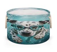 Drekrid Large Storage Baskets - Dalmatian Dog Diving Nursery Organizer Bin Box with Handles Collapsible Round Laundry Hamper for Kids Toys Pet Blanket, Bedroom Living Room Home Decor Gift Basket