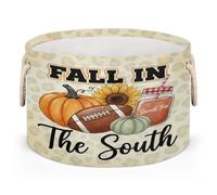 Drekrid Large Storage Baskets - Fall In The South Football Nursery Round Organizer Bin Box with Handles, Collapsible Laundry Hamper for Kids Toys, Blanket, Bedroom Living Room Home Decor, Gift Basket