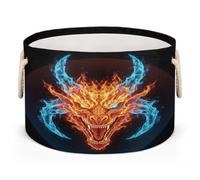 Drekrid Large Storage Baskets, Fire Dragon Nursery Organizer Bin Box with Handles Collapsible Round Laundry Hamper for Pet Blanket Kids Toys, Bedroom Living Room Home Decor Gift Basket