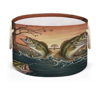 Drekrid Large Storage Baskets - Fish Largemouth Bass Nursery Organizer Bin Box with Handles Collapsible Round Laundry Hamper for Kids Toys Pet Blanket, Bedroom Living Room Home Decor Gift Basket