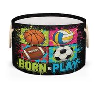 Drekrid Large Storage Baskets - Football Basketball Nursery Organizer Bin Box with Handles Collapsible Round Laundry Hamper for Kids Toys Pet Blanket, Bedroom Living Room Home Decor Gift Basket