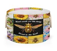 Drekrid Large Storage Baskets - Honey Bee Floral Nursery Organizer Bin Box with Handles Collapsible Round Laundry Hamper for Kids Toys Pet Blanket, Bedroom Living Room Home Decor Gift Basket