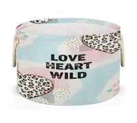 Drekrid Large Storage Baskets - Leopard Heart Love Nursery Organizer Bin Box with Handles Collapsible Round Laundry Hamper for Kids Toys Pet Blanket Bedroom Living Room Home Decor Gift Basket