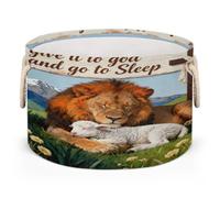 Drekrid Large Storage Baskets - Lion Lamb Christian Nursery Organizer Bin Box with Handles Collapsible Round Laundry Hamper for Kids Toys Pet Blanket, Bedroom Living Room Home Decor Gift Basket