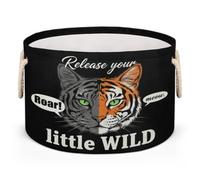 Drekrid Large Storage Baskets - Little Wild Tiger Nursery Round Organizer Bin Box with Handles, Collapsible Laundry Hamper for Kids Toys, Blanket, Bedroom Living Room Home Decor, Gift Basket