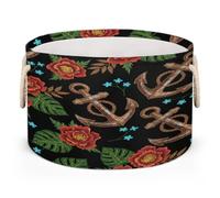 Drekrid Large Storage Baskets - Nautical Anchor Tropical Nursery Round Organizer Bin Box with Handles, Collapsible Laundry Hamper for Kids Toys, Blanket, Bedroom Living Room Home Decor, Gift Basket