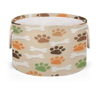 Drekrid Large Storage Baskets - Paw Prints Bones Dog Nursery Round Collapsible Organizer Bin Box, Laundry Hamper for Kids Toys, Blanket, Bedroom Living Room Home Decor, Gift Basket, 50x34cm