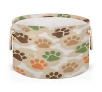 Drekrid Large Storage Baskets, Paw Prints Bones Dog Nursery Round Collapsible Organizer Bin Box, Laundry Hamper for Kids Toys, Blanket, Bedroom Living Room Home Decor, Gift Basket, 50x34cm