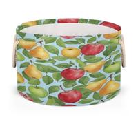 Drekrid Large Storage Baskets - Pear Apples Fruit Nursery Round Collapsible Organizer Bin Box, Laundry Hamper for Kids Toys, Blanket, Bedroom Living Room Home Decor, Gift Basket, 50x34cm