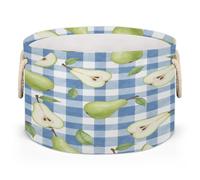 Drekrid Large Storage Baskets - Pear Blue Plaid Nursery Round Collapsible Organizer Bin Box, Laundry Hamper for Kids Toys, Blanket, Bedroom Living Room Home Decor, Gift Basket, 50x34cm