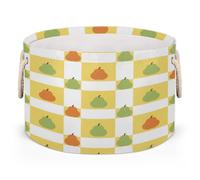 Drekrid Large Storage Baskets - Pear Checked Nursery Round Collapsible Organizer Bin Box, Laundry Hamper for Kids Toys, Blanket, Bedroom Living Room Home Decor, Gift Basket, 50x34cm