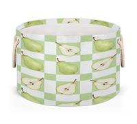 Drekrid Large Storage Baskets - Pear Checkered Nursery Round Collapsible Organizer Bin Box, Laundry Hamper for Kids Toys, Blanket, Bedroom Living Room Home Decor, Gift Basket, 50x34cm