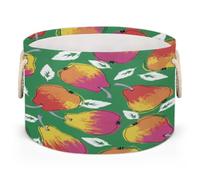 Drekrid Large Storage Baskets - Pear Fruit Nursery Round Collapsible Organizer Bin Box, Laundry Hamper for Kids Toys, Blanket, Bedroom Living Room Home Decor, Gift Basket, 50x34cm