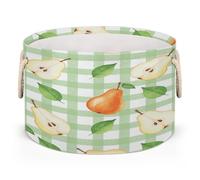 Drekrid Large Storage Baskets - Pear Leaf Plaid Nursery Round Collapsible Organizer Bin Box, Laundry Hamper for Kids Toys, Blanket, Bedroom Living Room Home Decor, Gift Basket, 50x34cm