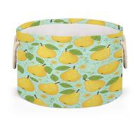 Drekrid Large Storage Baskets - Pear Nursery Round Collapsible Organizer Bin Box, Laundry Hamper for Kids Toys, Blanket, Bedroom Living Room Home Decor, Gift Basket, 50x34cm