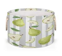 Drekrid Large Storage Baskets - Pear Stripes Nursery Round Collapsible Organizer Bin Box, Laundry Hamper for Kids Toys, Blanket, Bedroom Living Room Home Decor, Gift Basket, 50x34cm