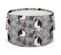 Drekrid Large Storage Baskets, Penguin Nursery Round Collapsible Organizer Bin Box, Laundry Hamper for Kids Toys, Blanket, Bedroom Living Room Home Decor, Gift Basket, 50x34cm