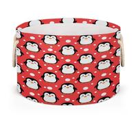 Drekrid Large Storage Baskets - Penguin Red White Polka Dots Nursery Round Collapsible Organizer Bin Box, Laundry Hamper for Kids Toys, Blanket, Bedroom Living Room Home Decor, Gift Basket, 50x34cm