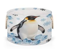 Drekrid Large Storage Baskets - Penguin Snowflakes Nursery Organizer Bin Box with Handles Collapsible Round Laundry Hamper for Kids Toys Pet Blanket, Bedroom Living Room Home Decor Gift Basket