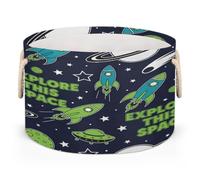 Drekrid Large Storage Baskets - Planet Rocket Nursery Round Collapsible Organizer Bin Box, Laundry Hamper for Kids Toys, Blanket, Bedroom Living Room Home Decor, Gift Basket, 50x34cm