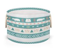 Drekrid Large Storage Baskets - Polar Bears Nursery Organizer Bin Box with Handles Collapsible Round Laundry Hamper for Kids Toys Pet Blanket, Bedroom Living Room Home Decor Gift Basket