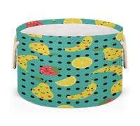 Drekrid Large Storage Baskets - Polka Dots Pear Banana Nursery Round Collapsible Organizer Bin Box, Laundry Hamper for Kids Toys, Blanket, Bedroom Living Room Home Decor, Gift Basket, 50x34cm