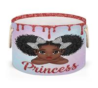 Drekrid Large Storage Baskets, Princess African Girl Nursery Round Organizer Bin Box with Handles, Collapsible Laundry Hamper for Kids Toys, Blanket, Bedroom Living Room Home Decor, Gift Basket