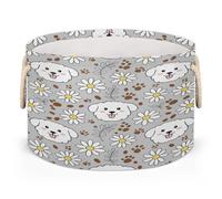 Drekrid Large Storage Baskets - Puppy Daisy Paw Print Nursery Round Collapsible Organizer Bin Box, Laundry Hamper for Kids Toys, Blanket, Bedroom Living Room Home Decor, Gift Basket, 50x34cm