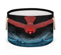 Drekrid Large Storage Baskets - Red Cardinal Bird Nursery Round Collapsible Organizer Bin Box, Laundry Hamper for Kids Toys, Blanket, Bedroom Living Room Home Decor, Gift Basket, 50x34cm