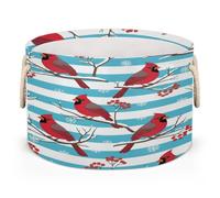 Drekrid Large Storage Baskets - Red Cardinal Winter Nursery Round Collapsible Organizer Bin Box, Laundry Hamper for Kids Toys, Blanket, Bedroom Living Room Home Decor, Gift Basket, 50x34cm