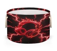 Drekrid Large Storage Baskets - Red Fire Lightning Headphones Nursery Round Collapsible Organizer Bin Box, Laundry Hamper for Kids Toys, Blanket, Bedroom Living Room Home Decor, Gift Basket, 50x34cm