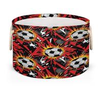 Drekrid Large Storage Baskets - Red Soccer Ball Nursery Round Organizer Bin Box with Handles, Collapsible Laundry Hamper for Kids Toys, Blanket, Bedroom Living Room Home Decor, Gift Basket