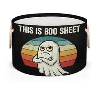 Drekrid Large Storage Baskets - Retro Ghost Boo Halloween Nursery Round Collapsible Organizer Bin Box, Laundry Hamper for Kids Toys, Blanket, Bedroom Living Room Home Decor, Gift Basket, 50x34cm