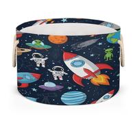 Drekrid Large Storage Baskets - Rocket Astronaut Alien Nursery Round Collapsible Organizer Bin Box, Laundry Hamper for Kids Toys, Blanket, Bedroom Living Room Home Decor, Gift Basket, 50x34cm