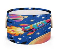 Drekrid Large Storage Baskets - Rocket Flame Planet Nursery Round Collapsible Organizer Bin Box, Laundry Hamper for Kids Toys, Blanket, Bedroom Living Room Home Decor, Gift Basket, 50x34cm