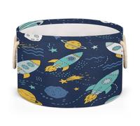 Drekrid Large Storage Baskets - Rocket Planet Cosmos Nursery Round Collapsible Organizer Bin Box Laundry Hamper for Kids Toys, Blanket, Bedroom Living Room Home Decor, Gift Basket, 50x34cm