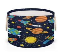 Drekrid Large Storage Baskets - Rocket Planet Nursery Round Collapsible Organizer Bin Box, Laundry Hamper for Kids Toys, Blanket, Bedroom Living Room Home Decor, Gift Basket, 50x34cm