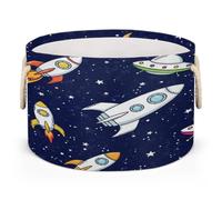 Drekrid Large Storage Baskets - Rocket Space Nursery Round Collapsible Organizer Bin Box, Laundry Hamper for Kids Toys, Blanket, Bedroom Living Room Home Decor, Gift Basket, 50x34cm