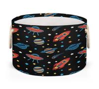 Drekrid Large Storage Baskets - Rocket Spacecraft Nursery Round Collapsible Organizer Bin Box, Laundry Hamper for Kids Toys, Blanket, Bedroom Living Room Home Decor, Gift Basket, 50x34cm