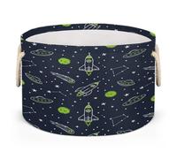 Drekrid Large Storage Baskets - Rocket Spaceship Cosmos Nursery Round Collapsible Organizer Bin Box, Laundry Hamper for Kids Toys, Blanket, Bedroom Living Room Home Decor, Gift Basket, 50x34cm