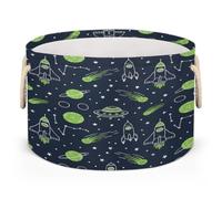 Drekrid Large Storage Baskets, Rocket Spaceship Cosmos Nursery Round Collapsible Organizer Bin Box, Laundry Hamper for Kids Toys, Blanket, Bedroom Living Room Home Decor, Gift Basket, 50x34cm