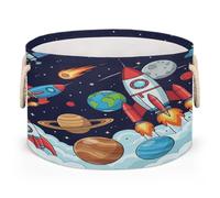 Drekrid Large Storage Baskets - Rocket Universe Nursery Round Collapsible Organizer Bin Box, Laundry Hamper for Kids Toys, Blanket, Bedroom Living Room Home Decor, Gift Basket, 50x34cm