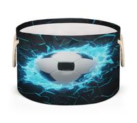 Drekrid Large Storage Baskets - Soccer Ball Blue Fire Nursery Round Organizer Bin Box with Handles, Collapsible Laundry Hamper for Kids Toys, Blanket, Bedroom Living Room Home Decor, Gift Basket