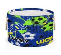 Drekrid Large Storage Baskets - Soccer Ball Nursery Round Organizer Bin Box with Handles - Collapsible Laundry Hamper for Kids Toys, Blanket, Bedroom Living Room Home Decor, Gift Basket