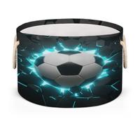 Drekrid Large Storage Baskets Soccer Ball Nursery Round Organizer Bin Box with Handles, Collapsible Laundry Hamper for Kids Toys, Blanket, Bedroom Living Room Home Decor, Gift Basket