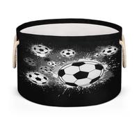 Drekrid Large Storage Baskets - Soccer Ball Nursery Round Organizer Bin Box with Handles Collapsible Laundry Hamper for Kids Toys, Blanket, Bedroom Living Room Home Decor, Gift Basket