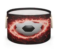 Drekrid Large Storage Baskets - Soccer Ball Red Fire Nursery Round Organizer Bin Box with Handles, Collapsible Laundry Hamper for Kids Toys, Blanket, Bedroom Living Room Home Decor, Gift Basket