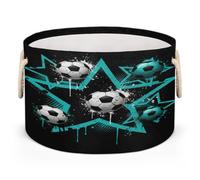 Drekrid Large Storage Baskets - Soccer Nursery Round Organizer Bin Box with Handles, Collapsible Laundry Hamper for Kids Toys, Blanket, Bedroom Living Room Home Decor, Gift Basket