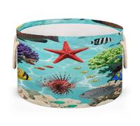 Drekrid Large Storage Baskets - Starfish Tropical Fish Nursery Organizer Bin Box with Handles, Round Collapsible Laundry Hamper for Toys, Blanket, Bedroom Living Room Home Decor, Gift Basket